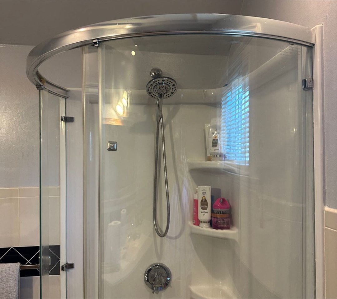 Shower glass restoration — after cleaning
